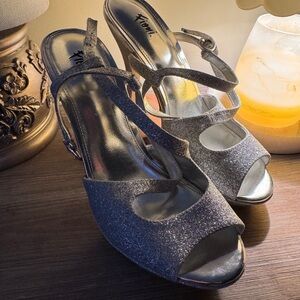 Silver Glitter Platform High-Heel Sandals for Women